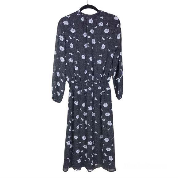 J. Crew Factory Black Floral Printed Tie-Neck Long Sleeve Dress 
Size XS - Picture 3 of 10